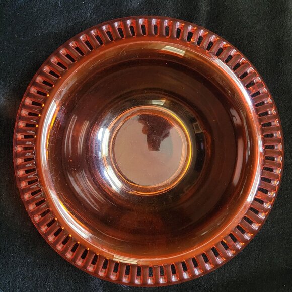 Vtg US Glass Tiffin #8076 Tangerine Amberina Open Work Ribbon Console Bowl *Read - Picture 3 of 13
